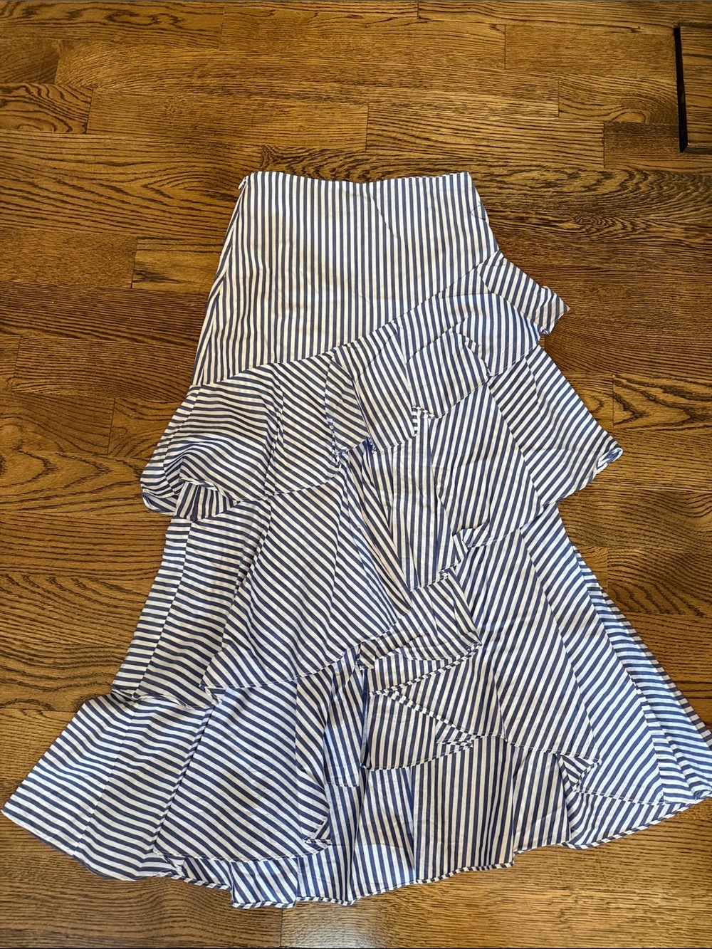 Banana Republic Blue and White Striped Asymmetrical Ruffle Midi Skirt